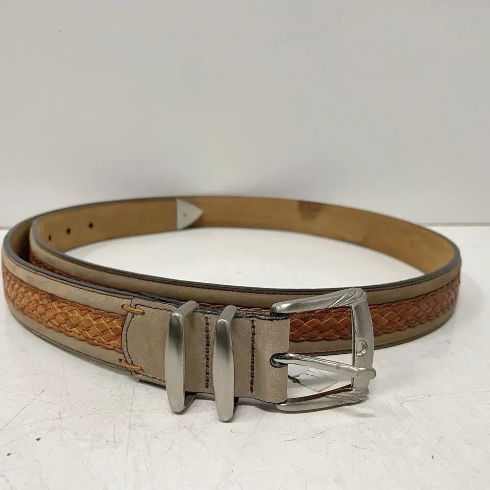 Tommy Bahama Men's Size XL (44) Tan Spanish Leather Weave Top Belt NICE